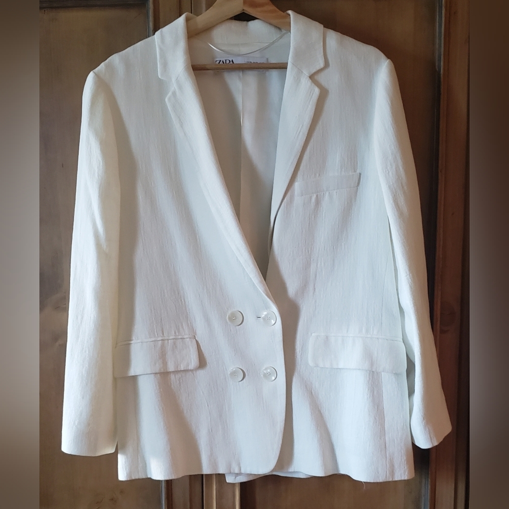 ZARA WOMAN NWT RELAXED FIT DOUBLE BREASTED BLAZER JACKET White XL